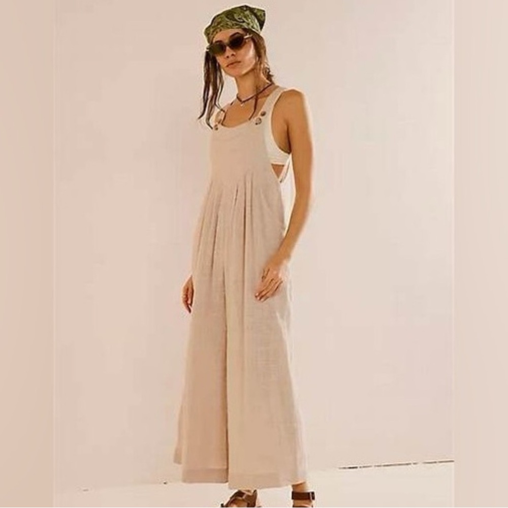 HYFVE Cream Wide-Leg Jumpsuit with Square Neckline